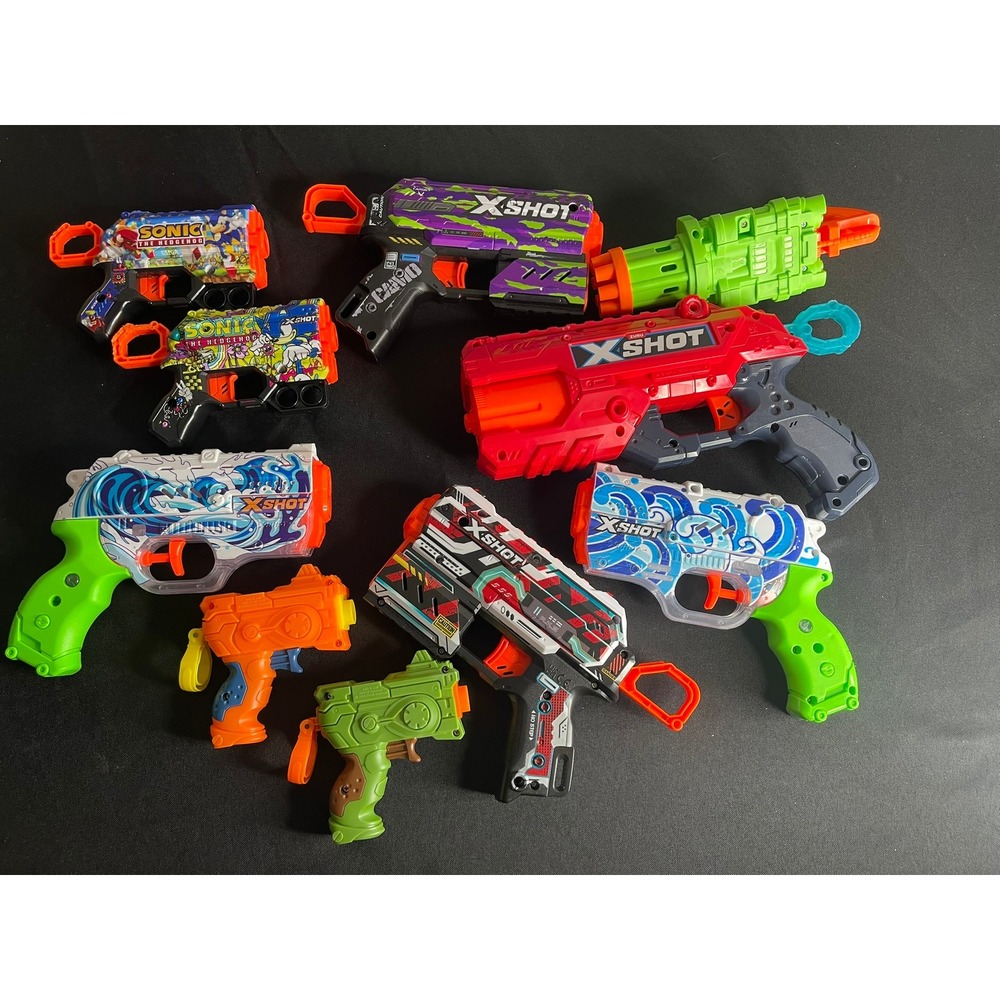 Zuru X-Shot Blaster Lot 9pc Sonic the Hedgehog Skins Wave Camo Foam Dart Guns